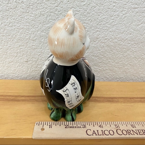 Vintage Ceramic Glazed Cat Piggy Coin Bank Musical Themed Design Violin Music - Picture 10 of 15